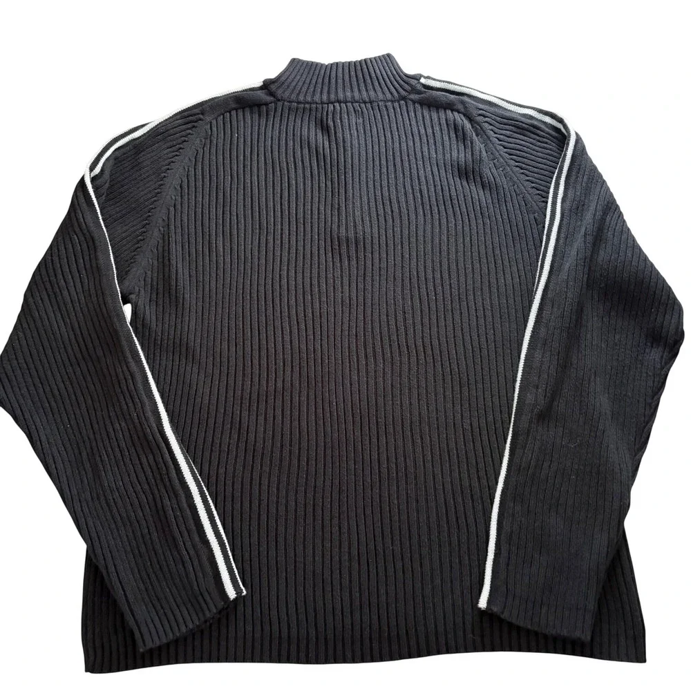 American Rag Mens XL Black Ribbed Quarter Zip Sweater Stripe Sleeve Mock Neck